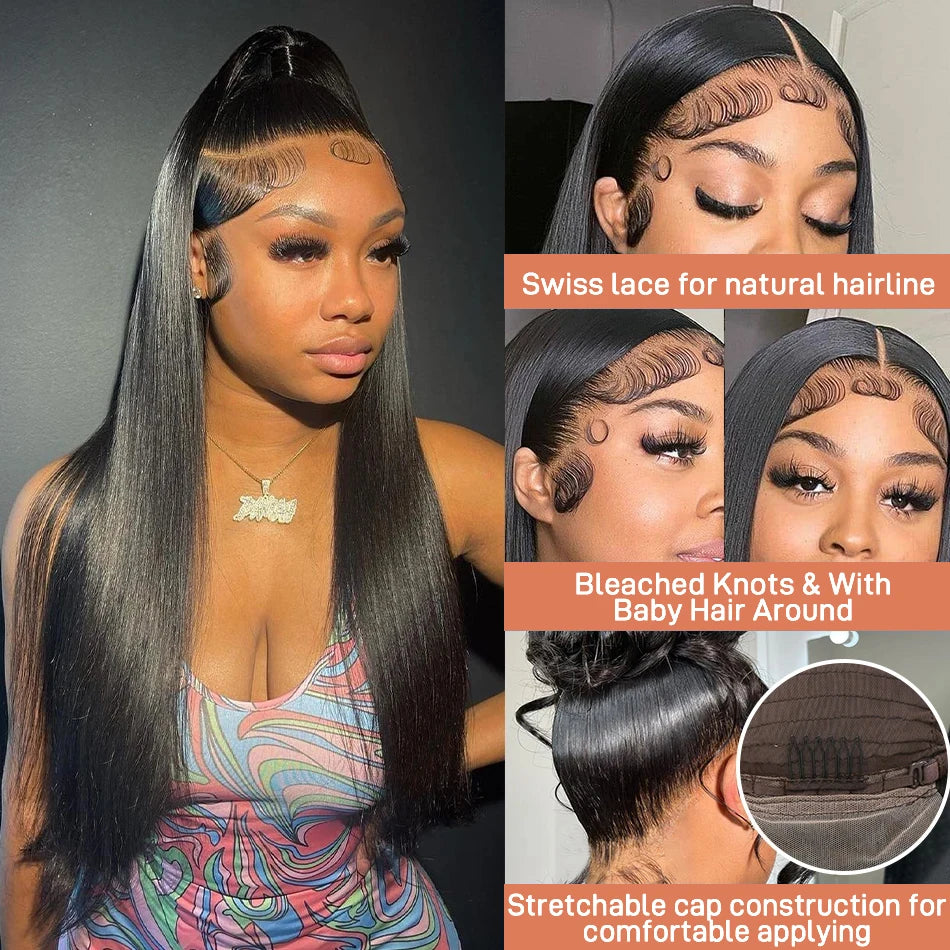 30 34 Inch Brazilian Bone Straight 5x5 13x6 Transparent Lace Frontal Human Hair Wigs 360 Lace Frontal Wig 4X4 Lace Closure Wig