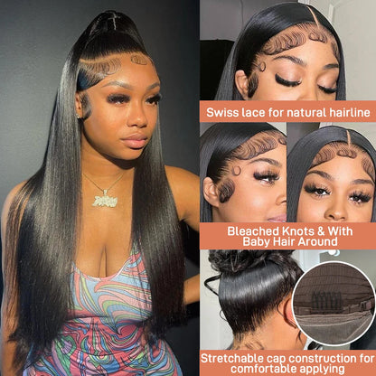 30 34 Inch Brazilian Bone Straight 5x5 13x6 Transparent Lace Frontal Human Hair Wigs 360 Lace Frontal Wig 4X4 Lace Closure Wig